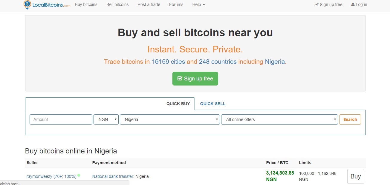 Local Bitcoin screenshot -- buy and sell bitcoins