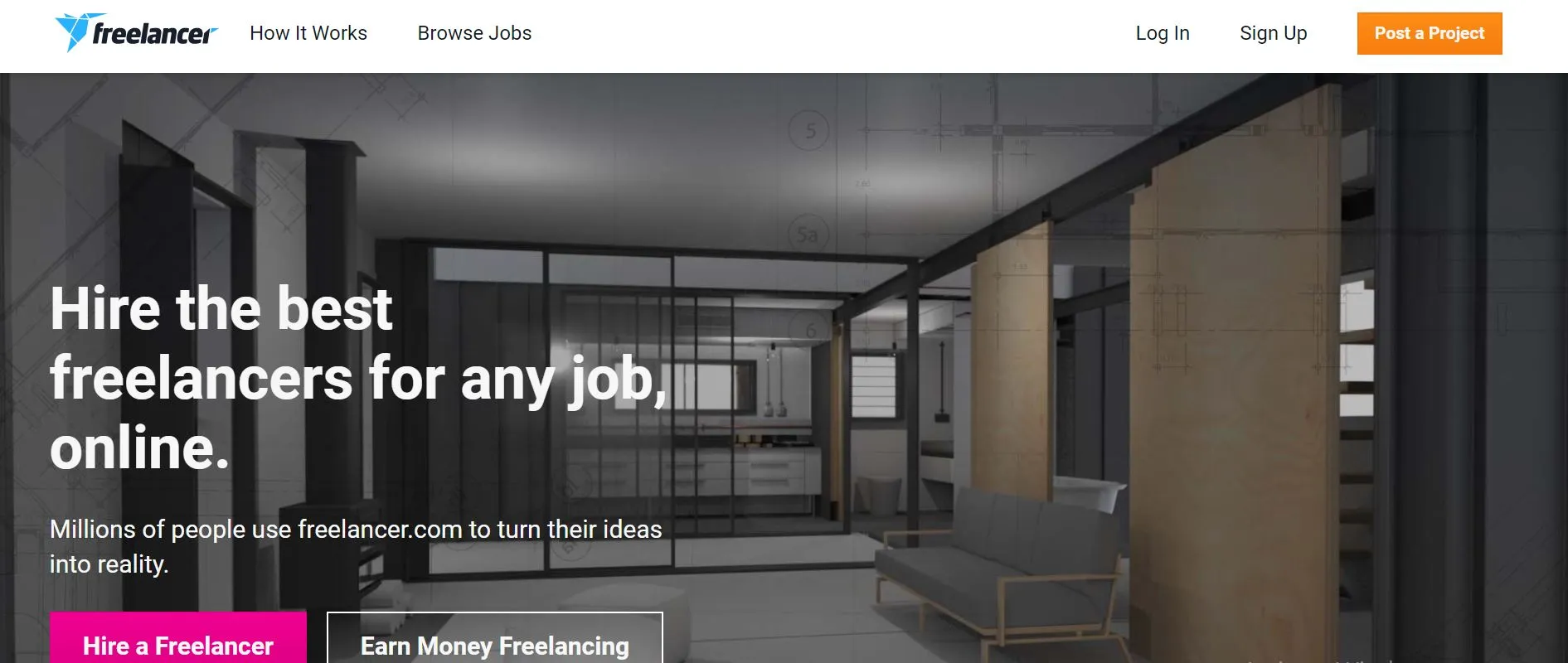 Freelancer screenshot as one of the top freelancing sites 
