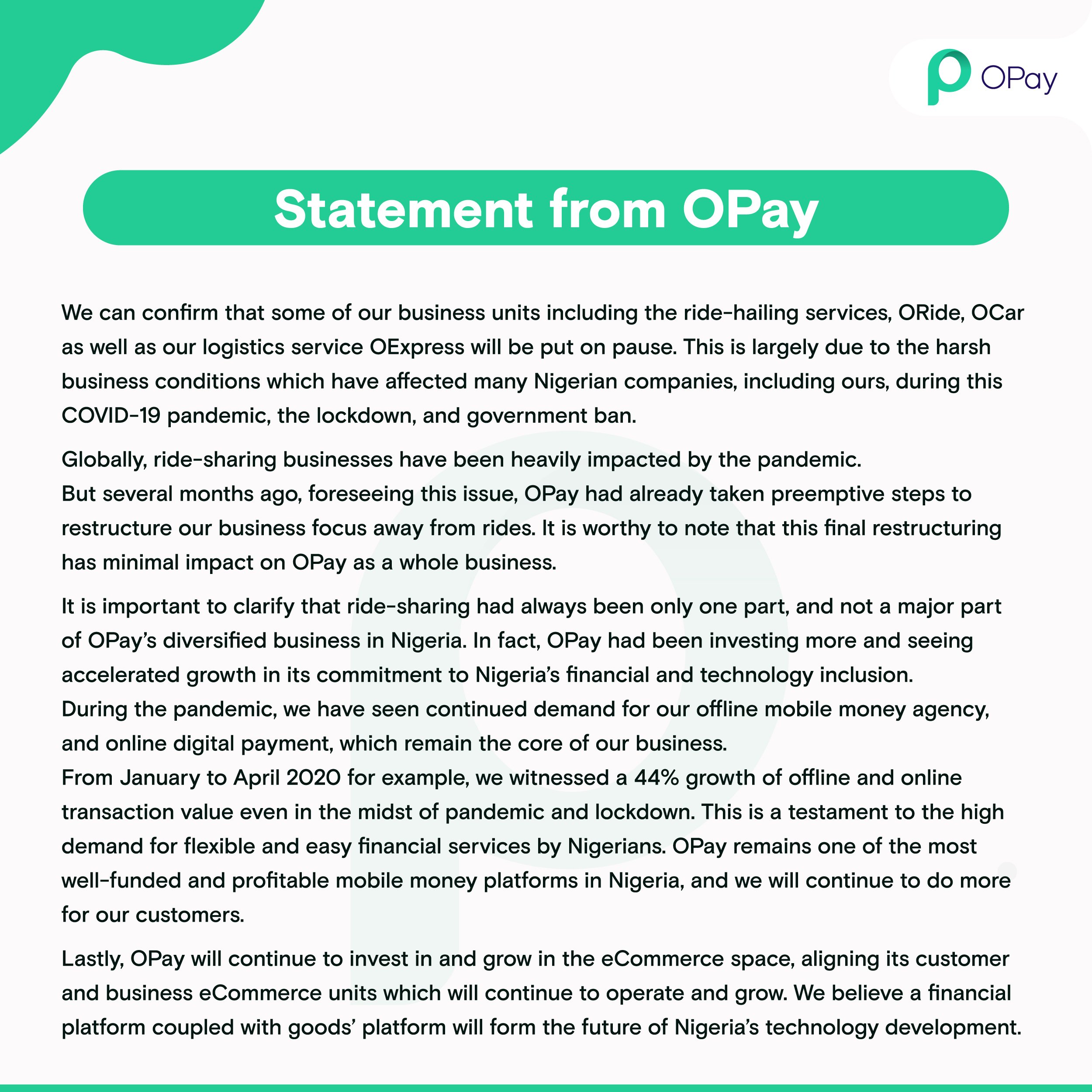 OPay shuts down business