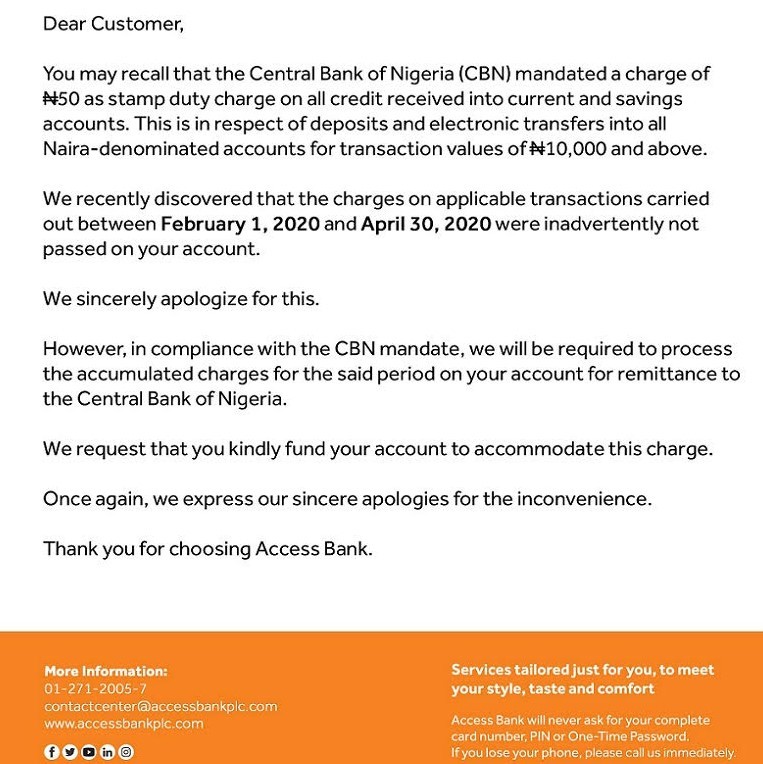 Access bank stamp duty