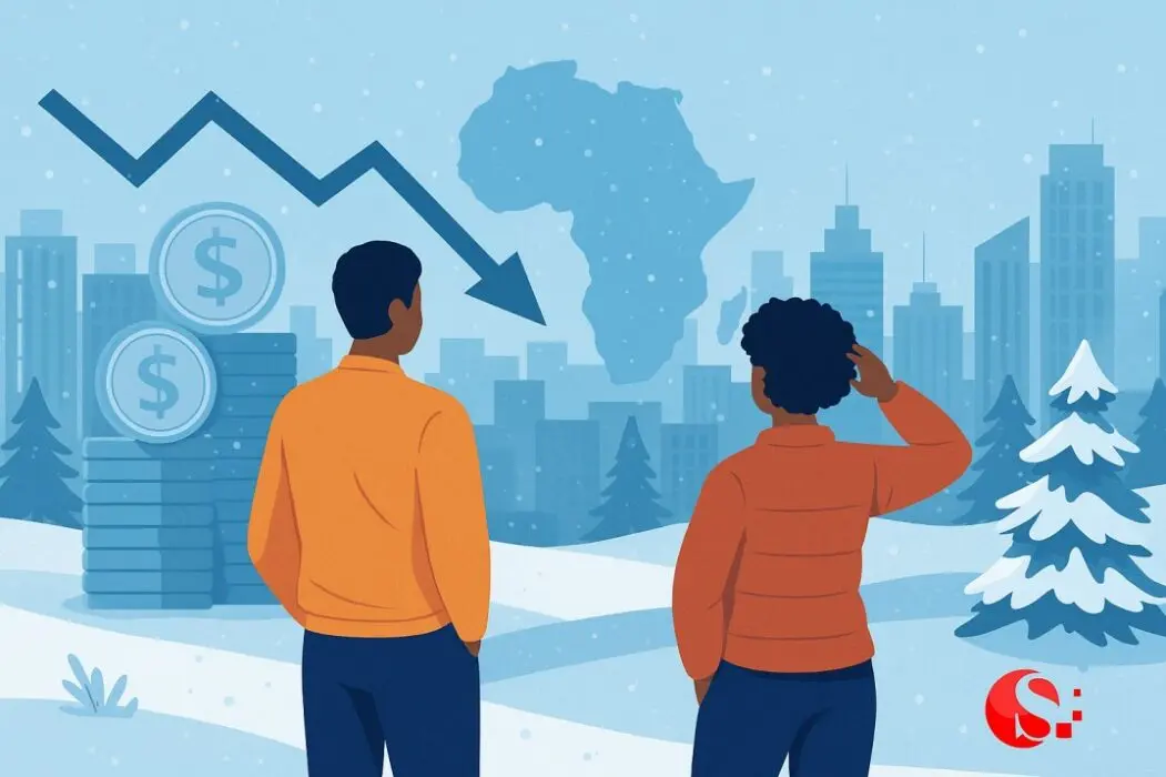 The African startup funding Winter - animated image to depict this - two men facing snow, one scratching head