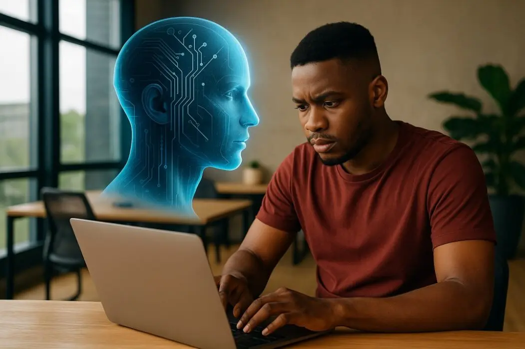 Picture depicting computer and man on story: ChatGPT for African businesses