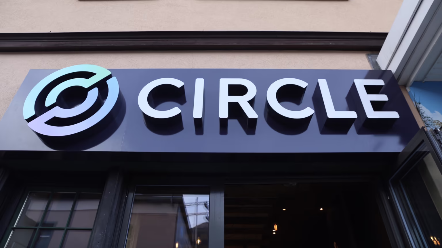 Circle`s logo on building to buttress partnership with African Cross-border payments providers for USDC on/off ramping