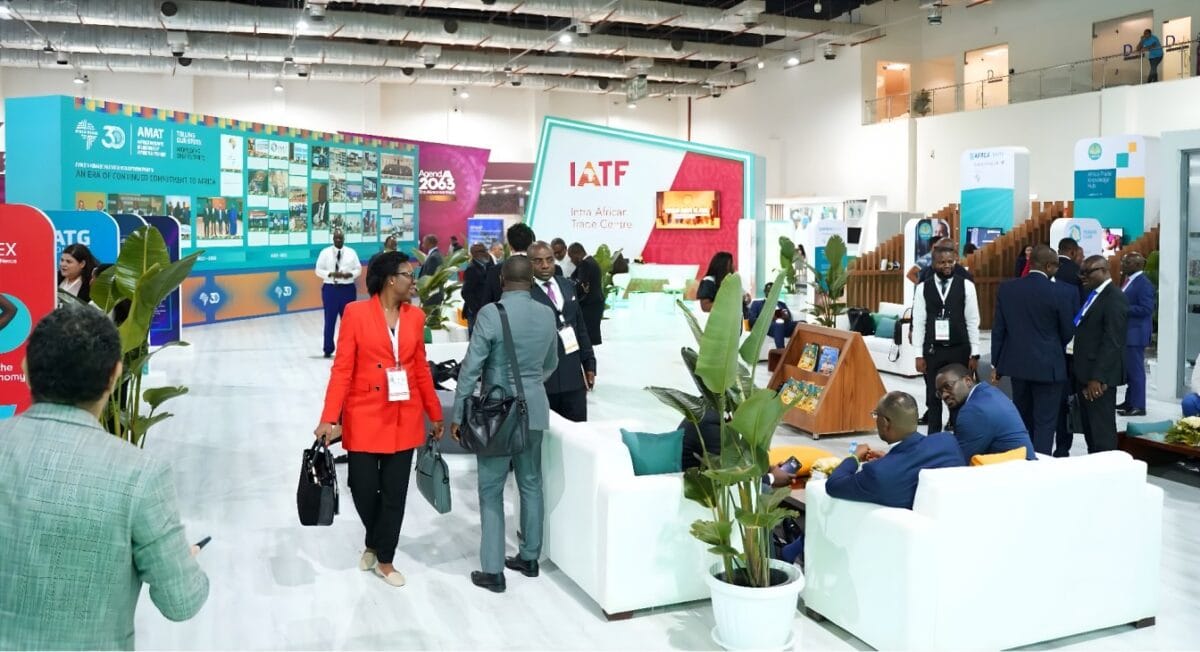 Innovative business conference at SMEPEAKS trade exhibition, showcasing networking, modern booths, and digital displays focused on SME growth and entrepreneurship in Africa.